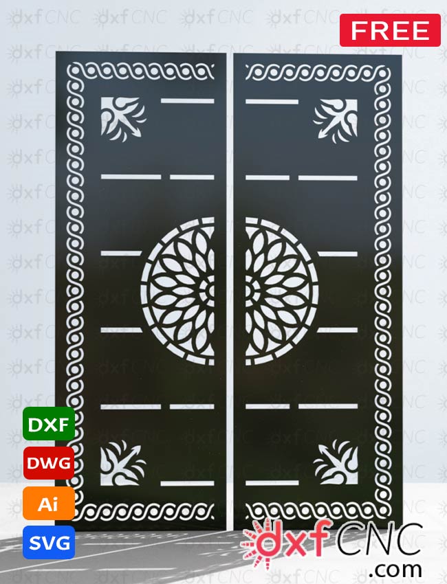 Modern Gate Design design double metal Door DXF File for Free