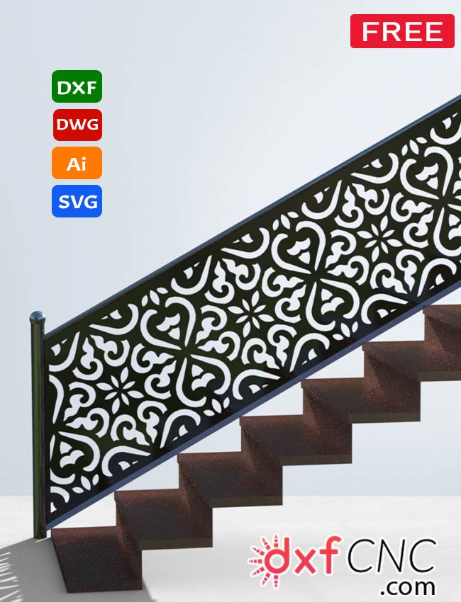 Modern staircase idea design cnc plasma Handrail Dxf file Free