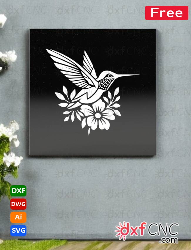 Hummingbird flower panel design- Free DXF File for CNC machine