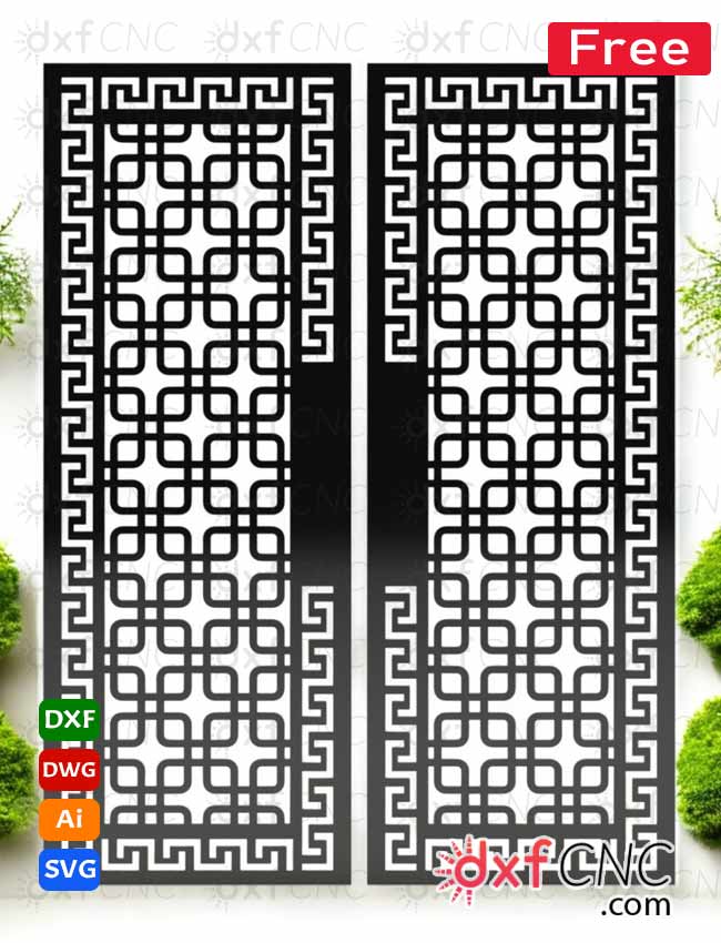 Front double Door iron gate design free dxf AI SVG and dwg